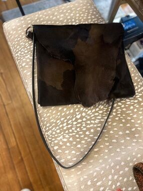 One of a kind Haircalf Dark Brown Crossbody Bag with Slim leather Strap
